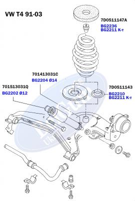 Комплект проставок задньої пружини (верх низ), VW T4, 91-03