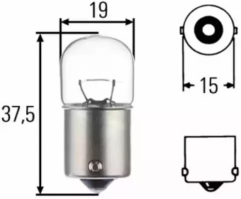 Лампа розжарювання, R10W 12V 10W BA15s