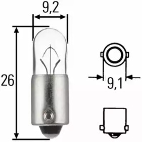 лампа розжарювання, T4W 12V 4W BA 9s