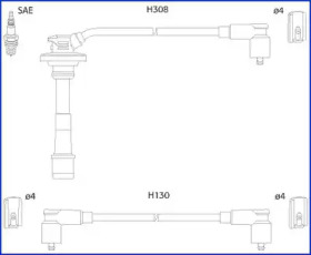 HUCO TOYOTA комплект високовольтних проводІв Avensis 1,6 -00, Carina 1,6 -97