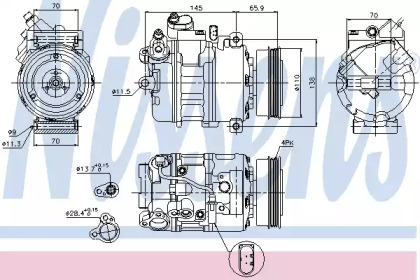 NISSENS AUDI Компресор кондиціонера A4 B6 1.9 TDI 00-, A6 C5 1.9 TDI 01-