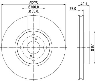 Диск гальмівний передній Toyota Corolla 1.4, 1.8, 2.0 (04-07) (ND1016K) NISSHINBO