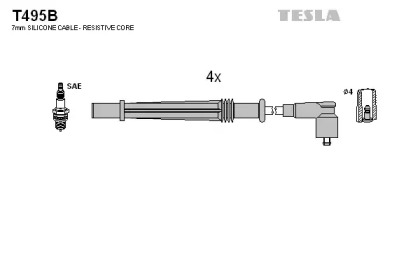 Дроти високовольтні, комплект Nissan Kubistar 1.2 (06-09),Renault Twingo i 1.2 (04-07) (T495B) TESLA BLATNA