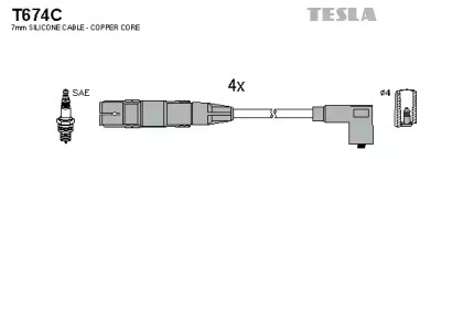 Дроти високовольтні, комплект Skoda Octavia 1.6 (97-07),Skoda Octavia combi 1.6 (98-07) (T674C) TESLA BLATNA