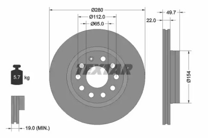 Диск гальмівний AUDI/SEAT/SKODA/VW A3/Toledo/Octavia/Caddy/Golf \F D=280mm \03>>